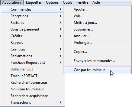 Commande fournisseur menu