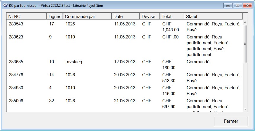 Commande fournisseur rsultat