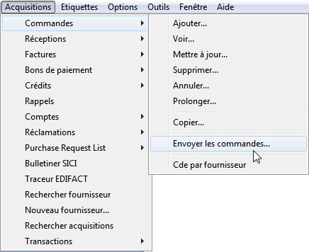 Menu envoyer commandes